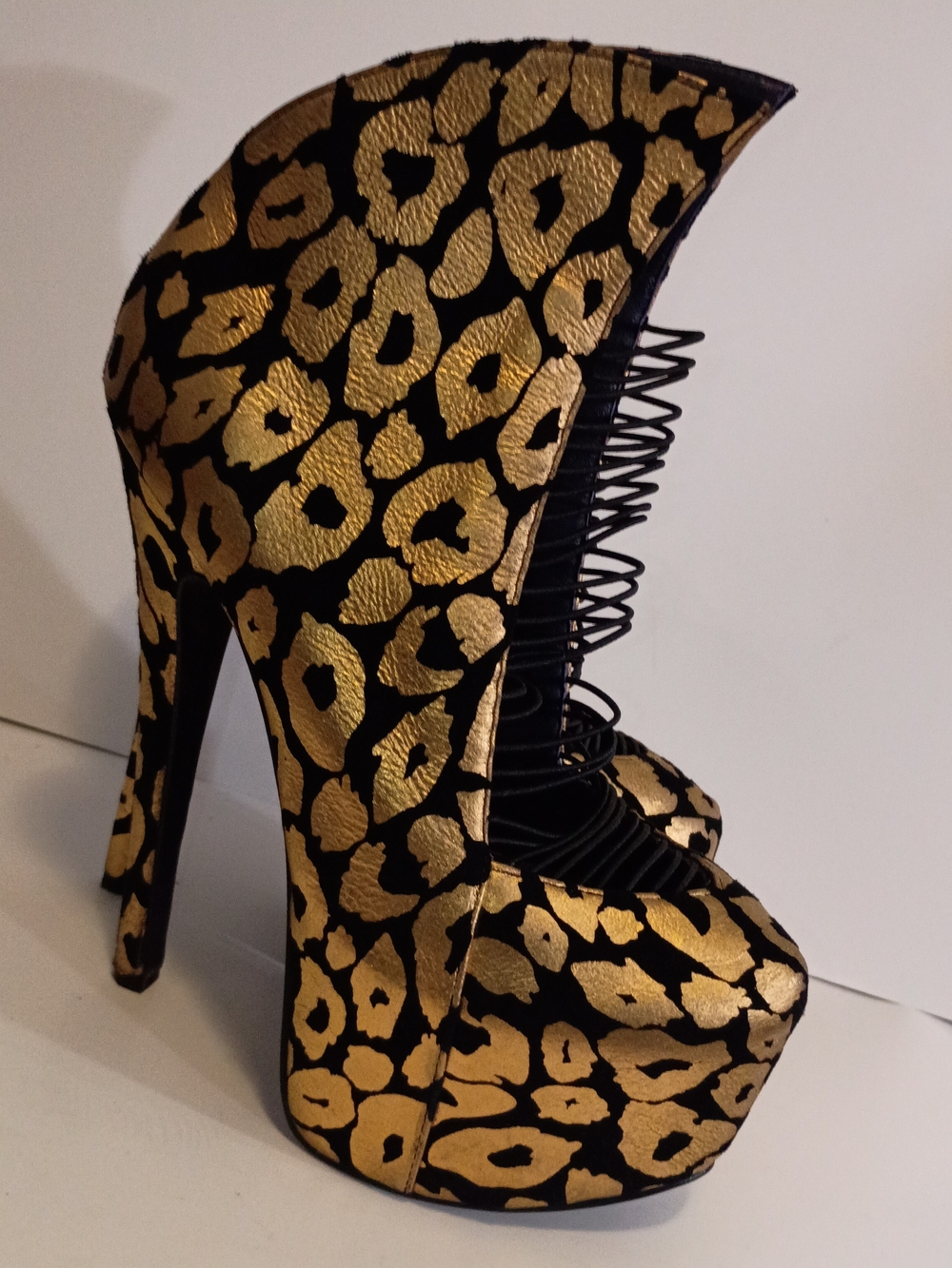 London Trash Gold and Black Leopard-Print Platform Heels